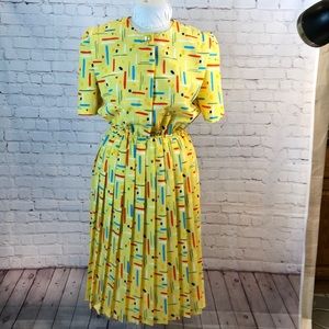 Vintage 1980s Rebecca Stuart yellow print blouson dress